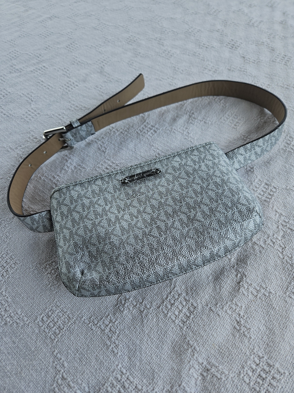 Silver Metallic Belt Bag Micheal Kors Festival Leather